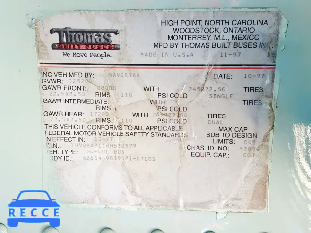 1998 INTERNATIONAL 3000 3800 1HVBBABL1WH538579 image 9