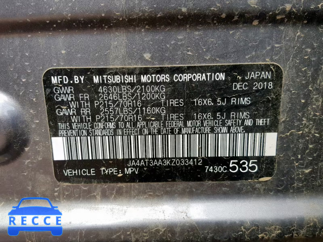 2019 MITSUBISHI ECLIPSE CR JA4AT3AA3KZ033412 image 9