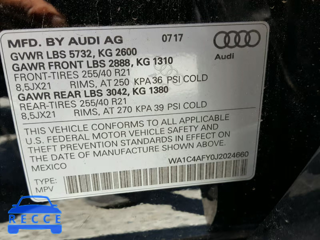 2018 AUDI SQ5 PRESTI WA1C4AFY0J2024660 image 9