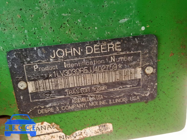 2019 JOHN DEERE TRAC 1LV3039REJJ402759 зображення 9