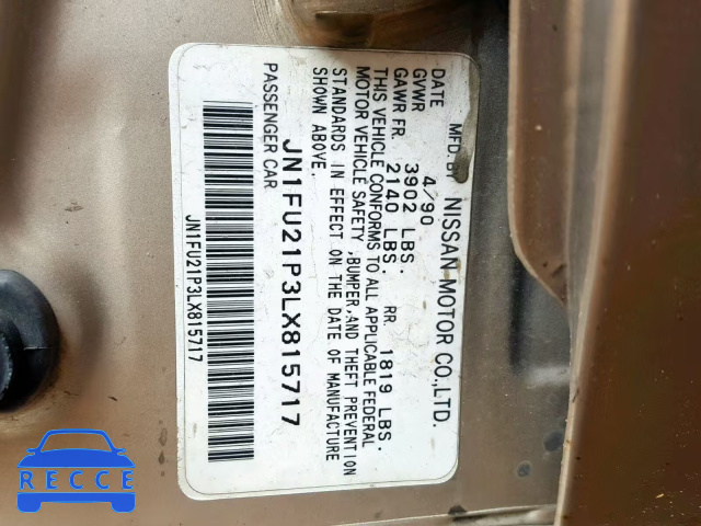 1990 NISSAN STANZA JN1FU21P3LX815717 Bild 9