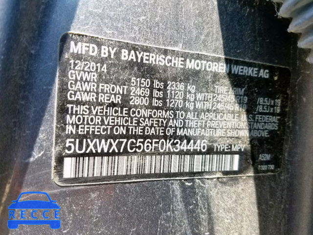 2015 BMW X3 XDRIVE3 5UXWX7C56F0K34446 зображення 9