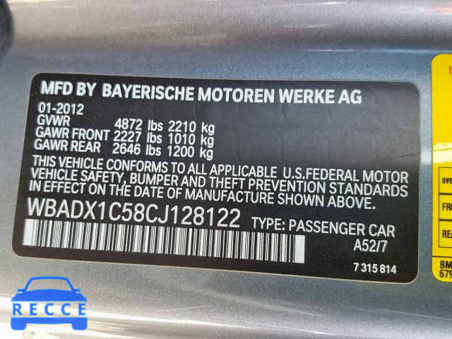 2012 BMW 335 I SULE WBADX1C58CJ128122 image 9