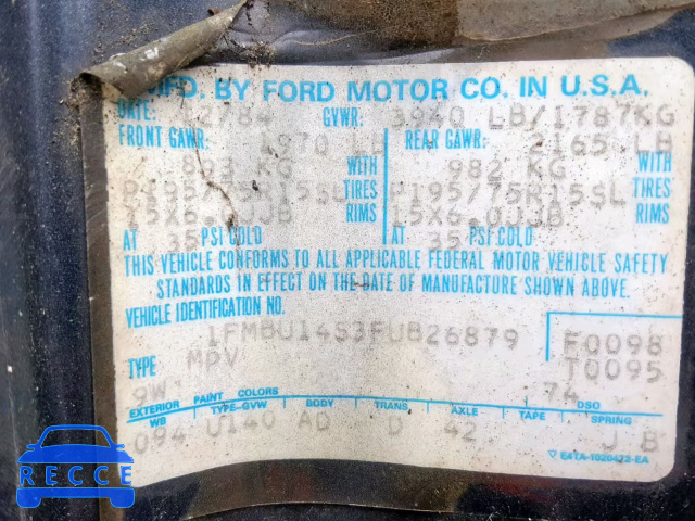 1985 FORD BRONCO II 1FMBU14S3FUB26879 image 9