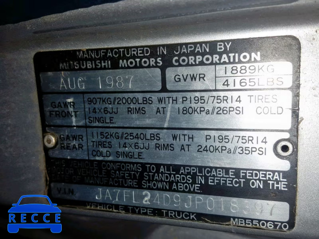 1988 MITSUBISHI MIGHTY MAX JA7FL24D9JP018397 image 9