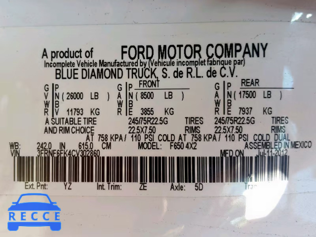 2012 FORD F650 SUPER 3FRNF6FK4CV302860 image 9