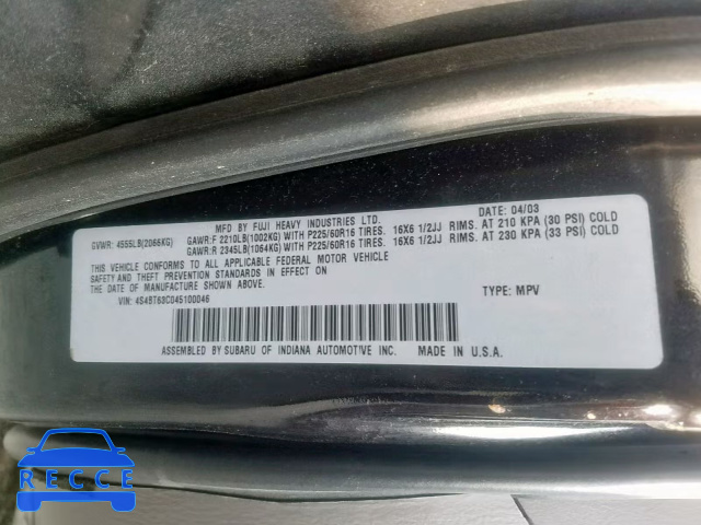 2004 SUBARU BAJA TURBO 4S4BT63C045100046 image 9