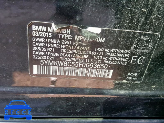 2015 BMW X6 M 5YMKW8C55F0G93650 зображення 9