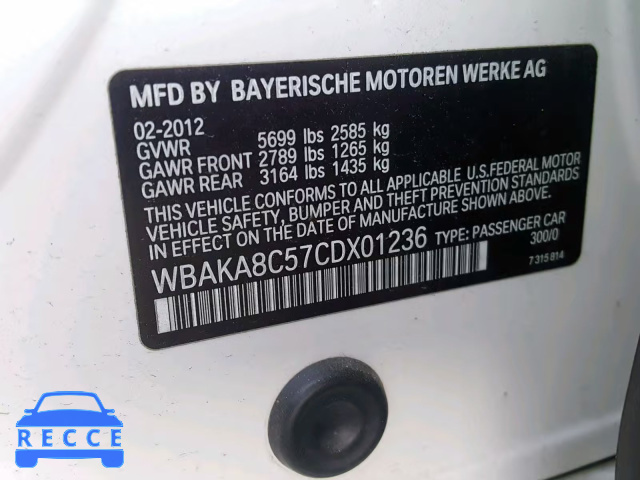 2012 BMW 750 I WBAKA8C57CDX01236 зображення 9
