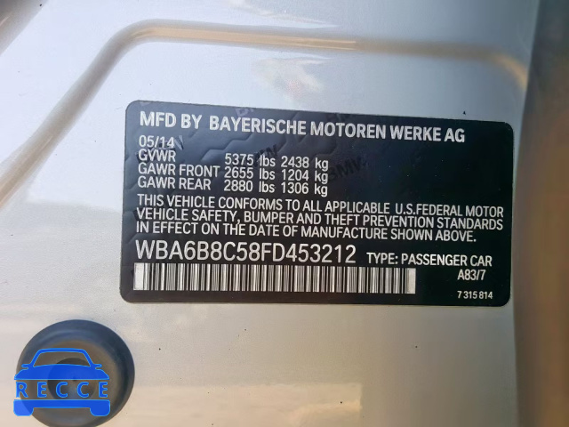2015 BMW 640 XI WBA6B8C58FD453212 зображення 9