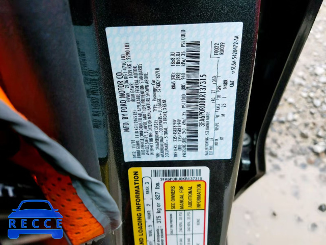2019 FORD FUSION TIT 3FA6P0RU0KR137315 зображення 9
