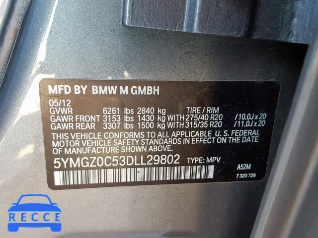 2013 BMW X6 M 5YMGZ0C53DLL29802 зображення 9