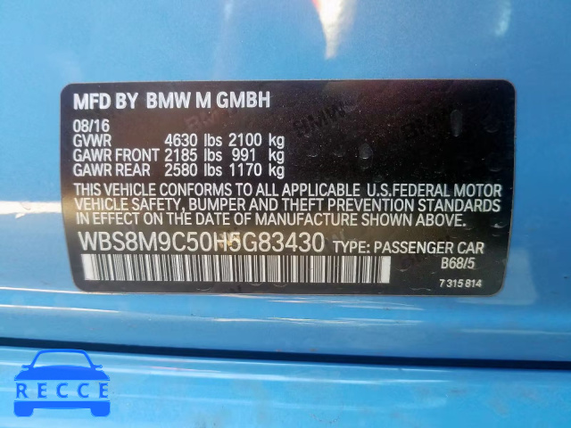 2017 BMW M3 WBS8M9C50H5G83430 image 9