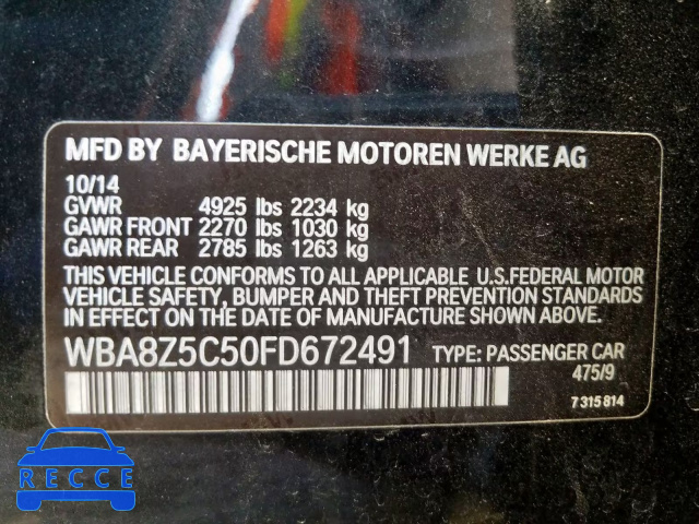 2015 BMW 328 XIGT S WBA8Z5C50FD672491 зображення 9