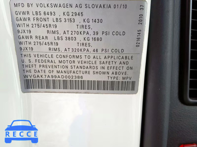 2010 VOLKSWAGEN TOUAREG TD WVGAK7A99AD002386 image 9