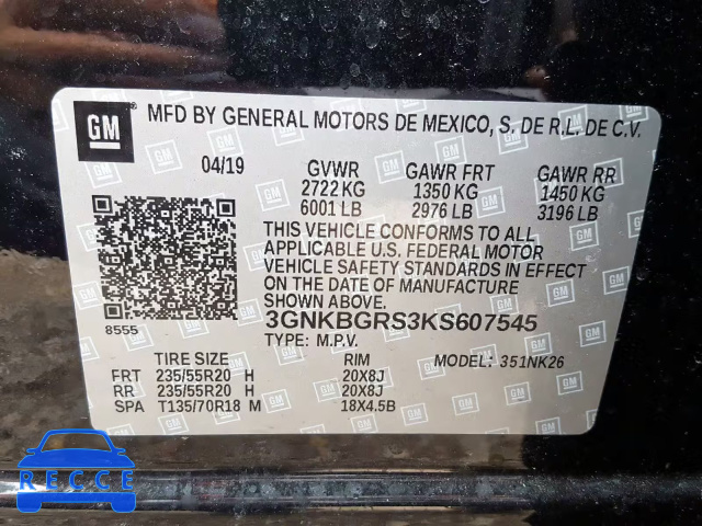 2019 CHEVROLET BLAZER 2LT 3GNKBGRS3KS607545 image 9