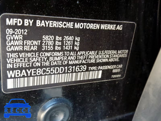 2013 BMW 750I WBAYE8C55DD131639 image 9