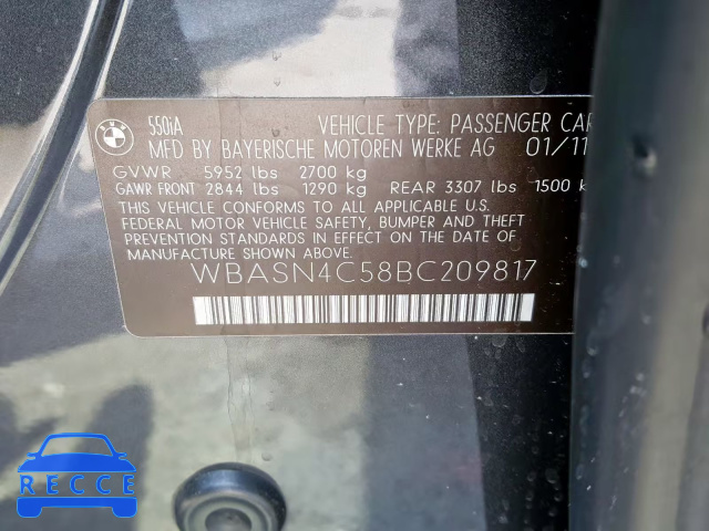 2011 BMW 550 GT WBASN4C58BC209817 image 9