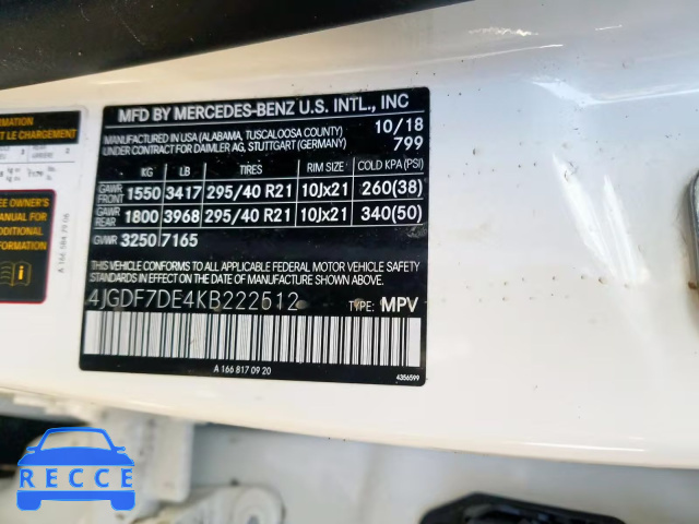 2019 MERCEDES-BENZ GLS 550 4M 4JGDF7DE4KB222512 image 9
