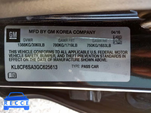 2016 CHEVROLET SPARK 2LT KL8CF6SA3GC625613 image 9