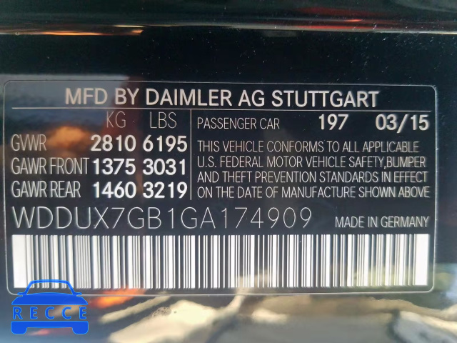 2016 MERCEDES-BENZ S MERCEDES WDDUX7GB1GA174909 image 9