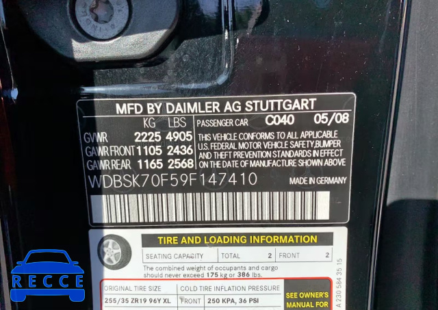 2009 MERCEDES-BENZ SL 63 AMG WDBSK70F59F147410 image 9