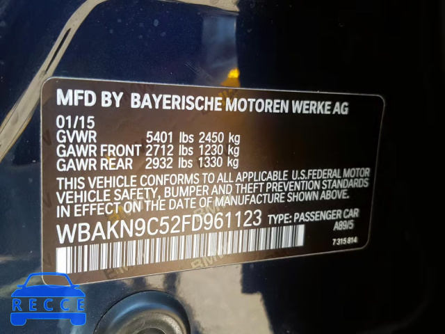 2015 BMW 550 I WBAKN9C52FD961123 image 9