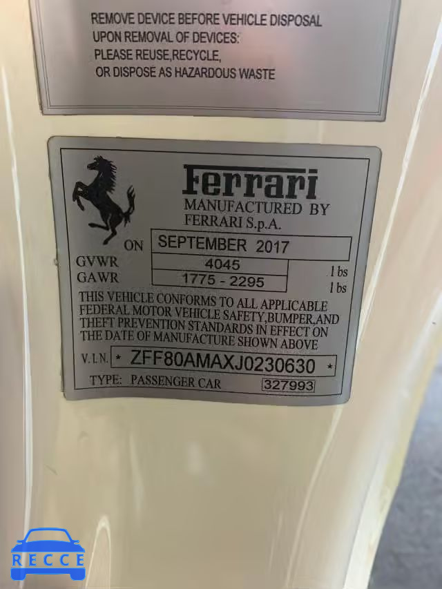 2018 FERRARI 488 SPIDER ZFF80AMAXJ0230630 Bild 9