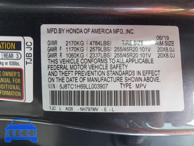 2020 ACURA RDX 5J8TC1H69LL003907 зображення 9