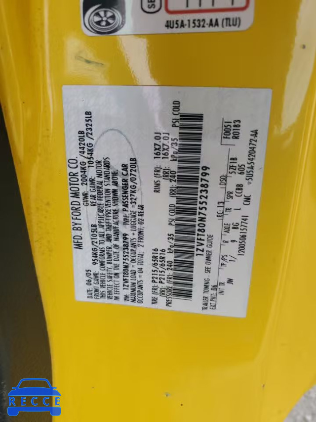 2005 FORD MUSTANG 1ZVFT80N755238799 image 11