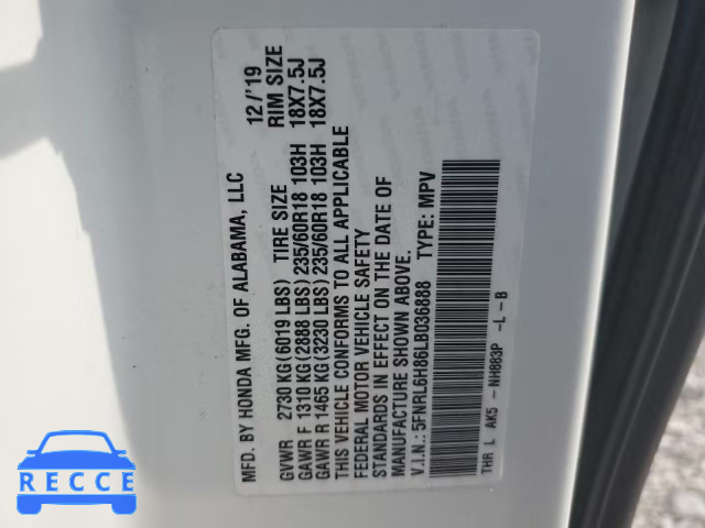 2020 HONDA ODYSSEY TO 5FNRL6H86LB036888 image 13