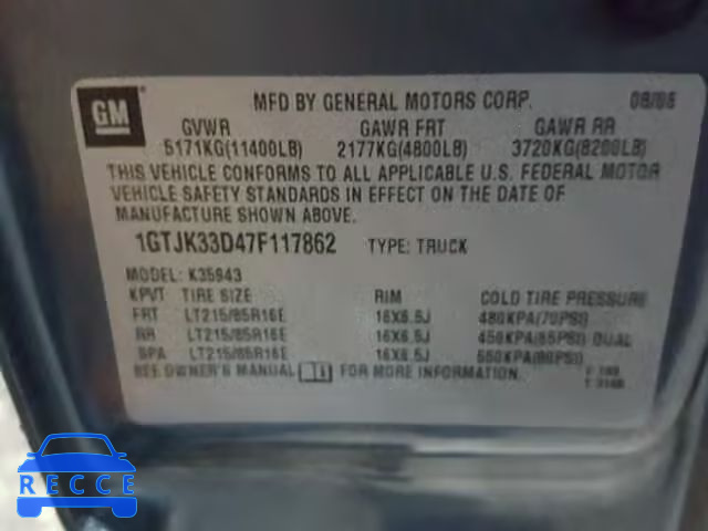 2007 GMC SIERRA K35 1GTJK33D47F117862 image 9