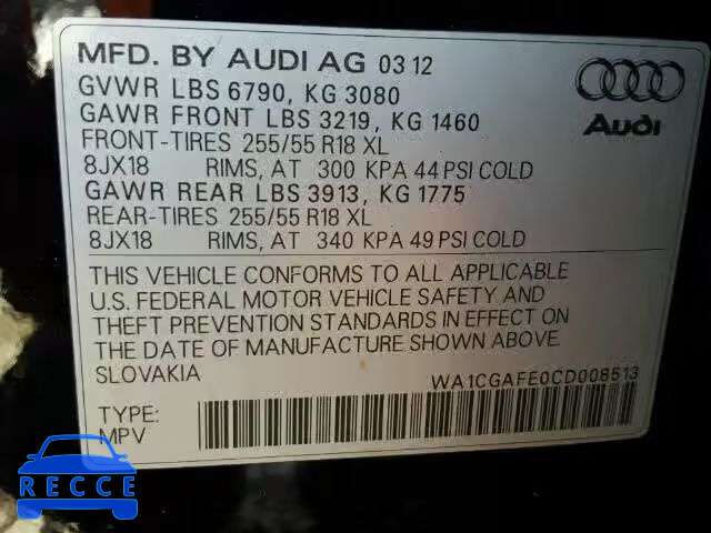 2012 AUDI Q7 PREMIUM WA1CGAFE0CD008513 image 9