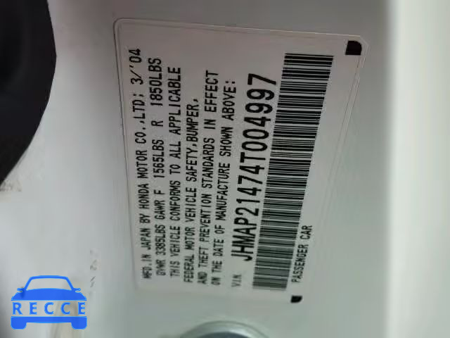 2004 HONDA S2000 JHMAP21474T004997 зображення 9