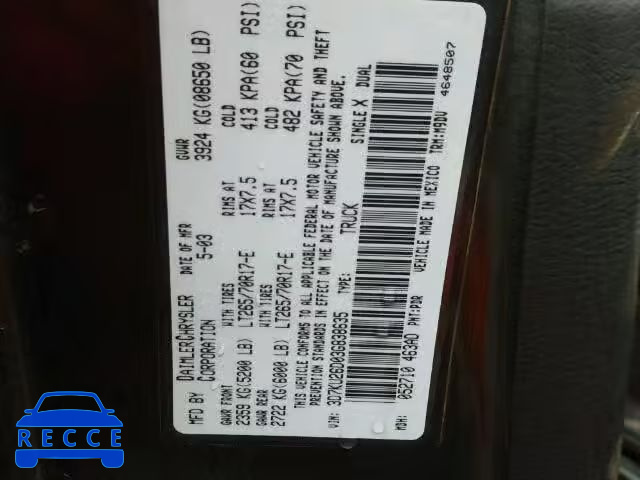 2003 DODGE RAM 2500 S 3D7KU26D03G838635 image 9