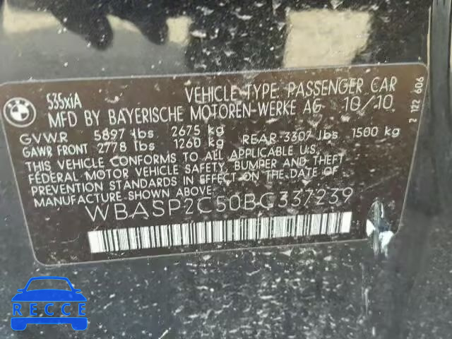 2011 BMW 535XI GT WBASP2C50BC337239 зображення 9