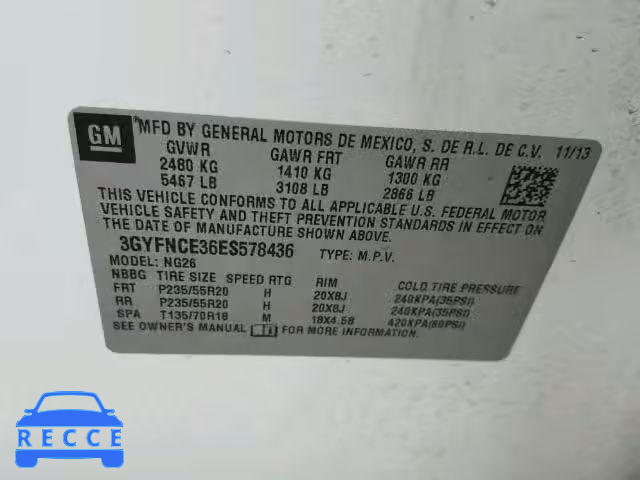 2014 CADILLAC SRX PERFOR 3GYFNCE36ES578436 image 9