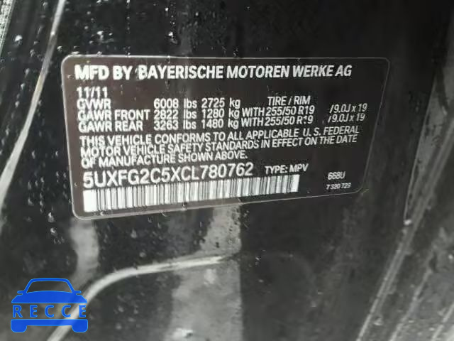 2012 BMW X6 XDRIVE3 5UXFG2C5XCL780762 image 9