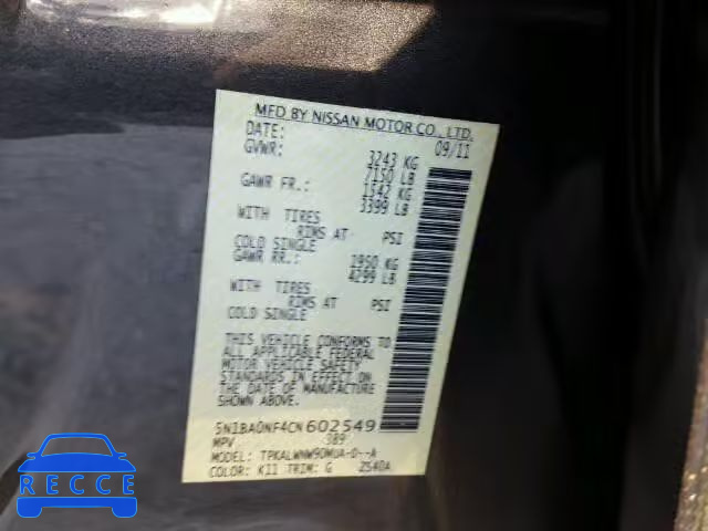 2012 NISSAN ARMADA PLA 5N1BA0NF4CN602549 image 9