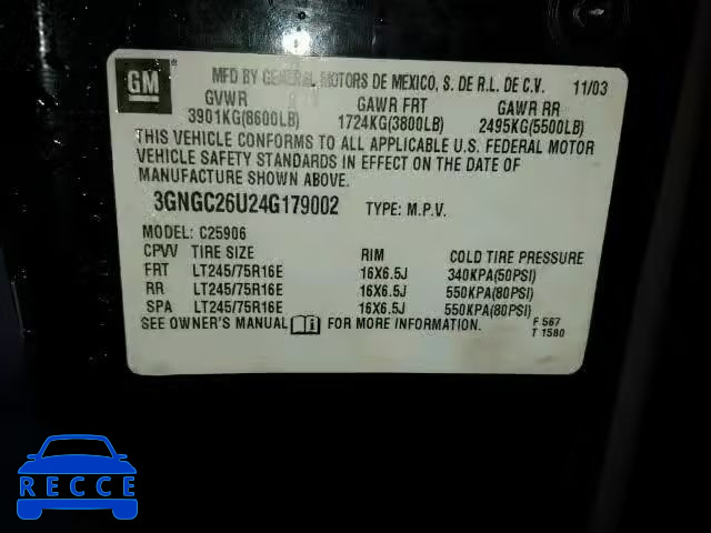 2004 CHEVROLET C2500 SUBU 3GNGC26U24G179002 image 9