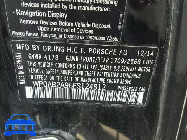 2015 PORSCHE 911 CARRER WP0AB2A96FS124813 зображення 9