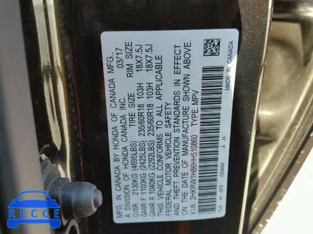 2017 HONDA CR-V EXL 2HKRW1H86HH510860 image 9