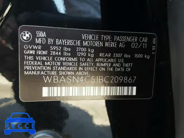 2011 BMW 550I GT WBASN4C51BC209867 image 9