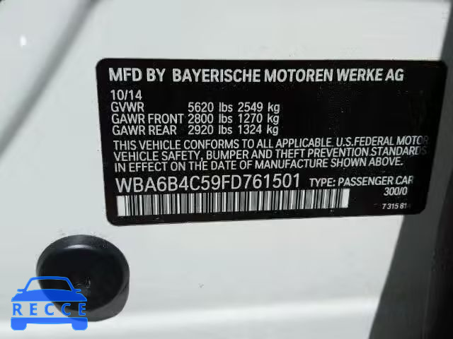 2015 BMW 650XI GRAN WBA6B4C59FD761501 Bild 9