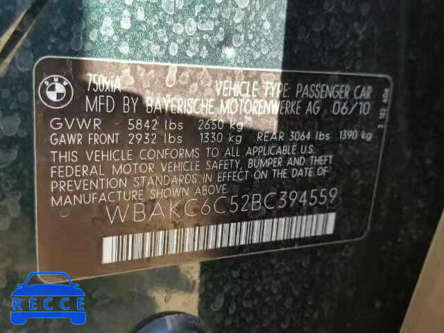 2011 BMW 750 XI WBAKC6C52BC394559 image 9