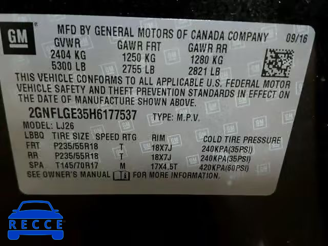 2017 CHEVROLET EQUINOX PR 2GNFLGE35H6177537 image 9