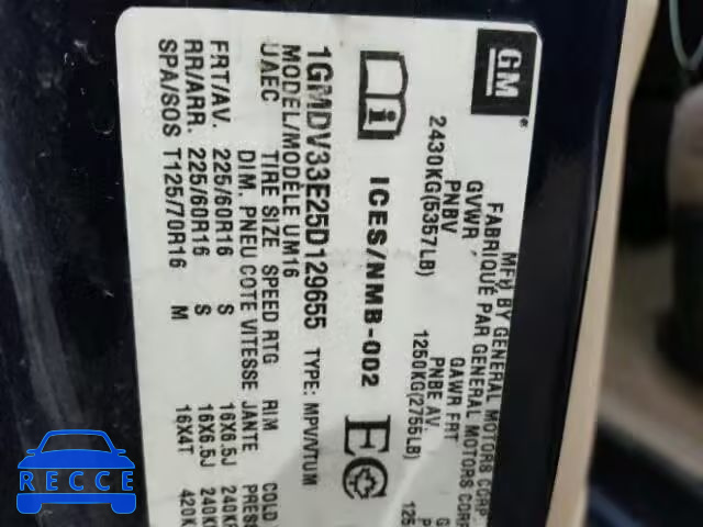 2005 PONTIAC MONTANA LU 1GMDV33E25D129655 image 9