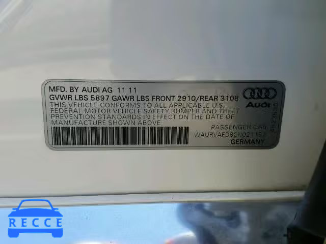 2012 AUDI A8 L QUATT WAURVAFD8CN021157 зображення 9