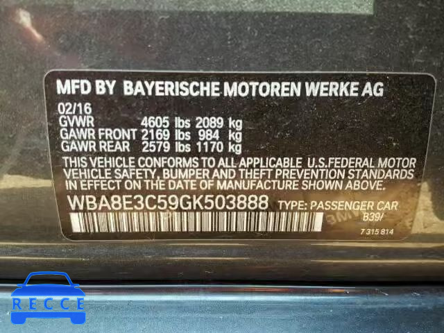 2016 BMW 328XI SULE WBA8E3C59GK503888 зображення 9