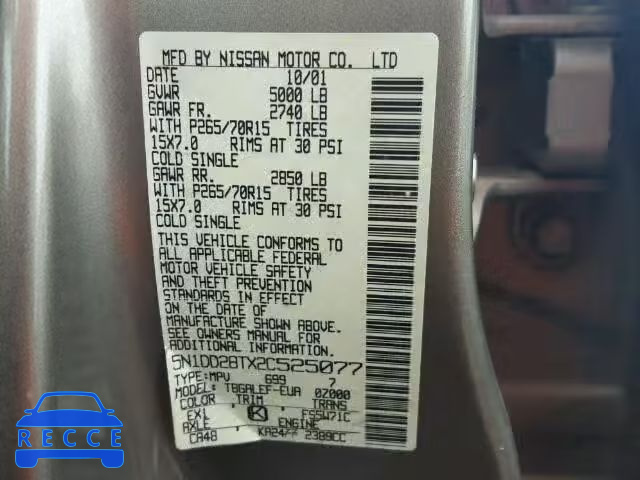 2002 NISSAN XTERRA XE 5N1DD28TX2C525077 image 9